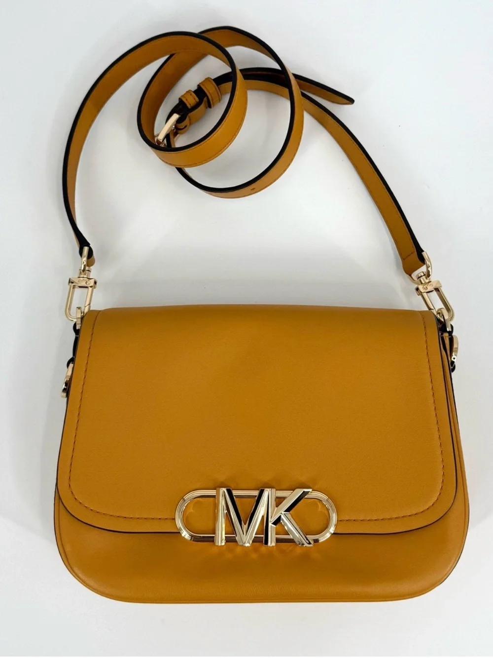 Michael Kors Parker Empire Logo Leather Shoulder Purse Bag, Marigold Yellow